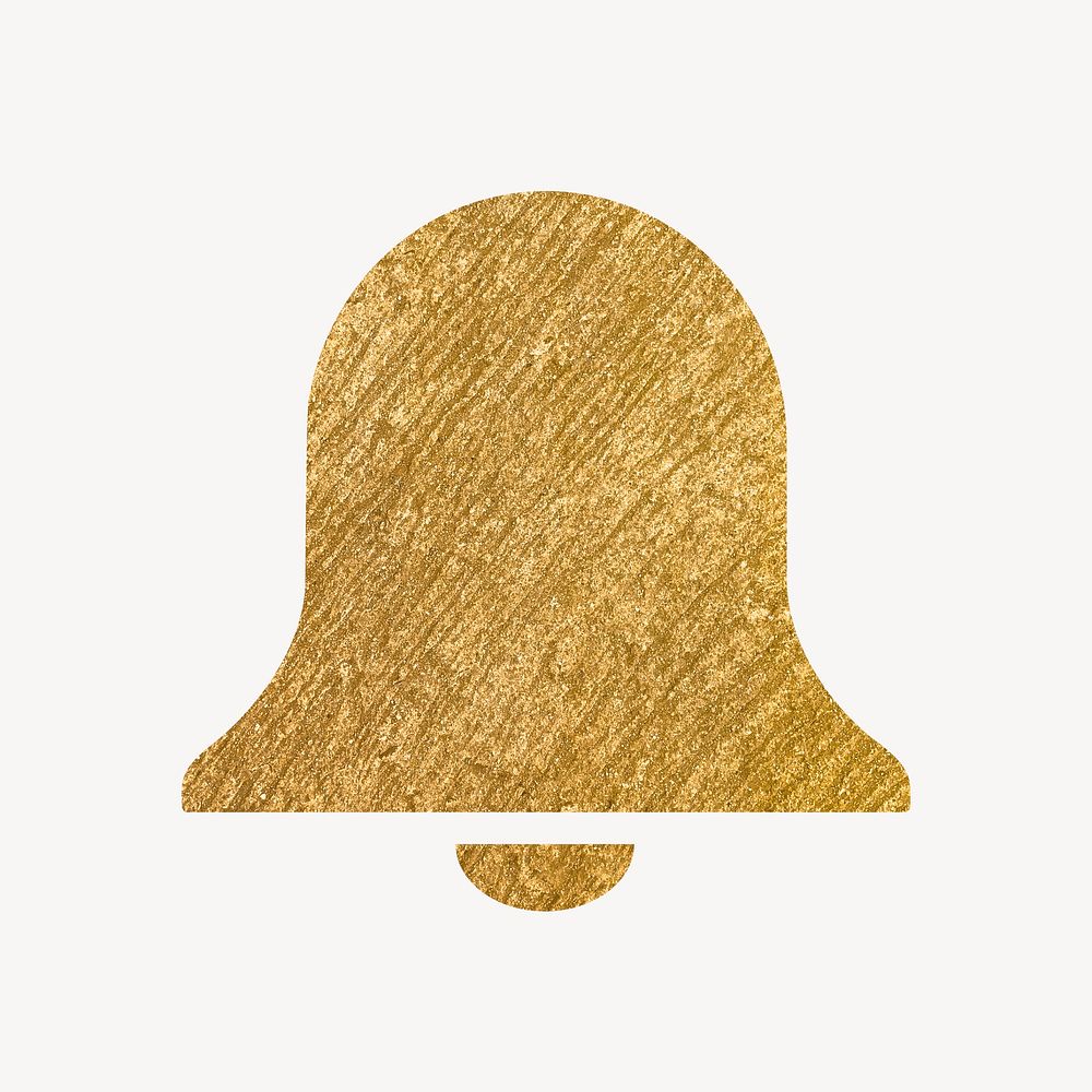 Bell, notification icon, gold illustration psd