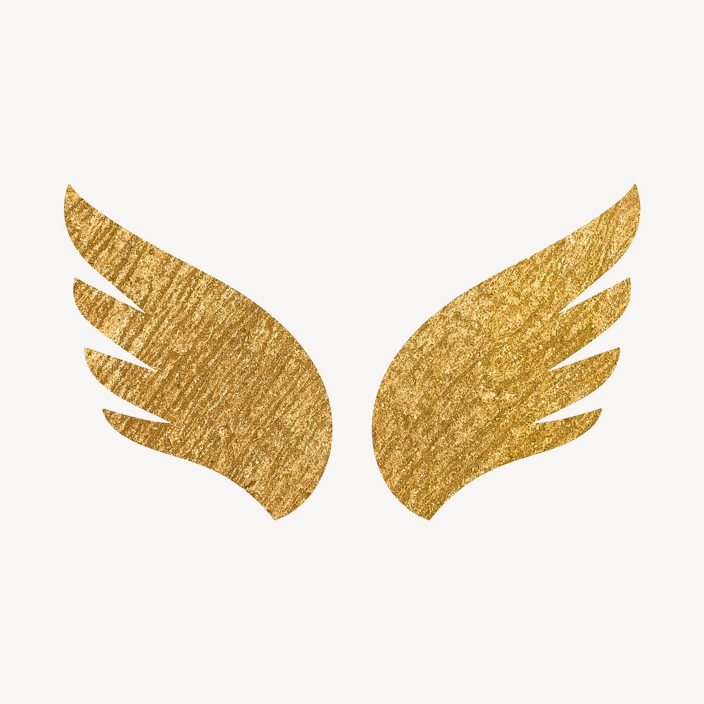 Wings icon, gold illustration psd