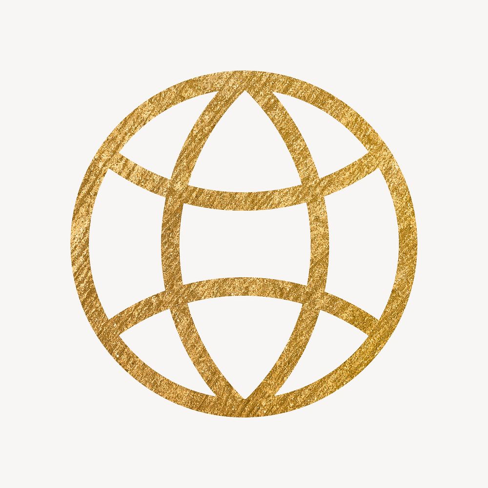 Globe grid icon, gold illustration psd