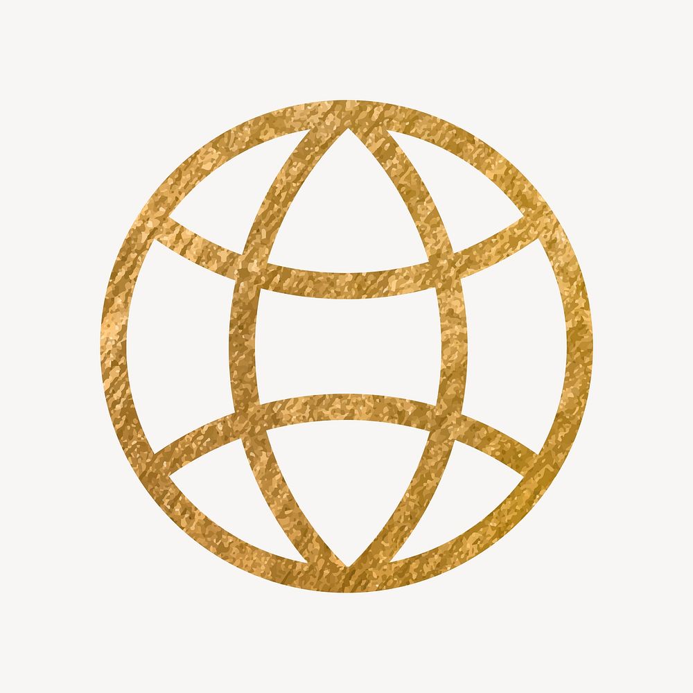 Globe grid icon, gold illustration vector
