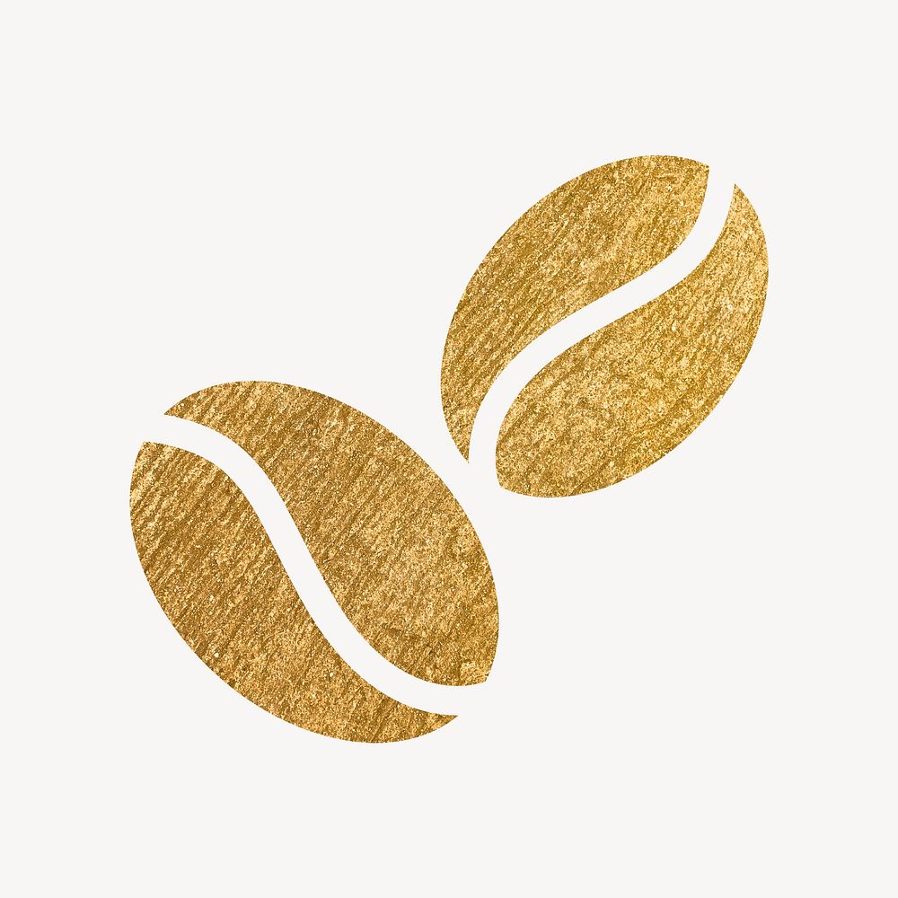 Coffee bean, cafe icon, gold illustration