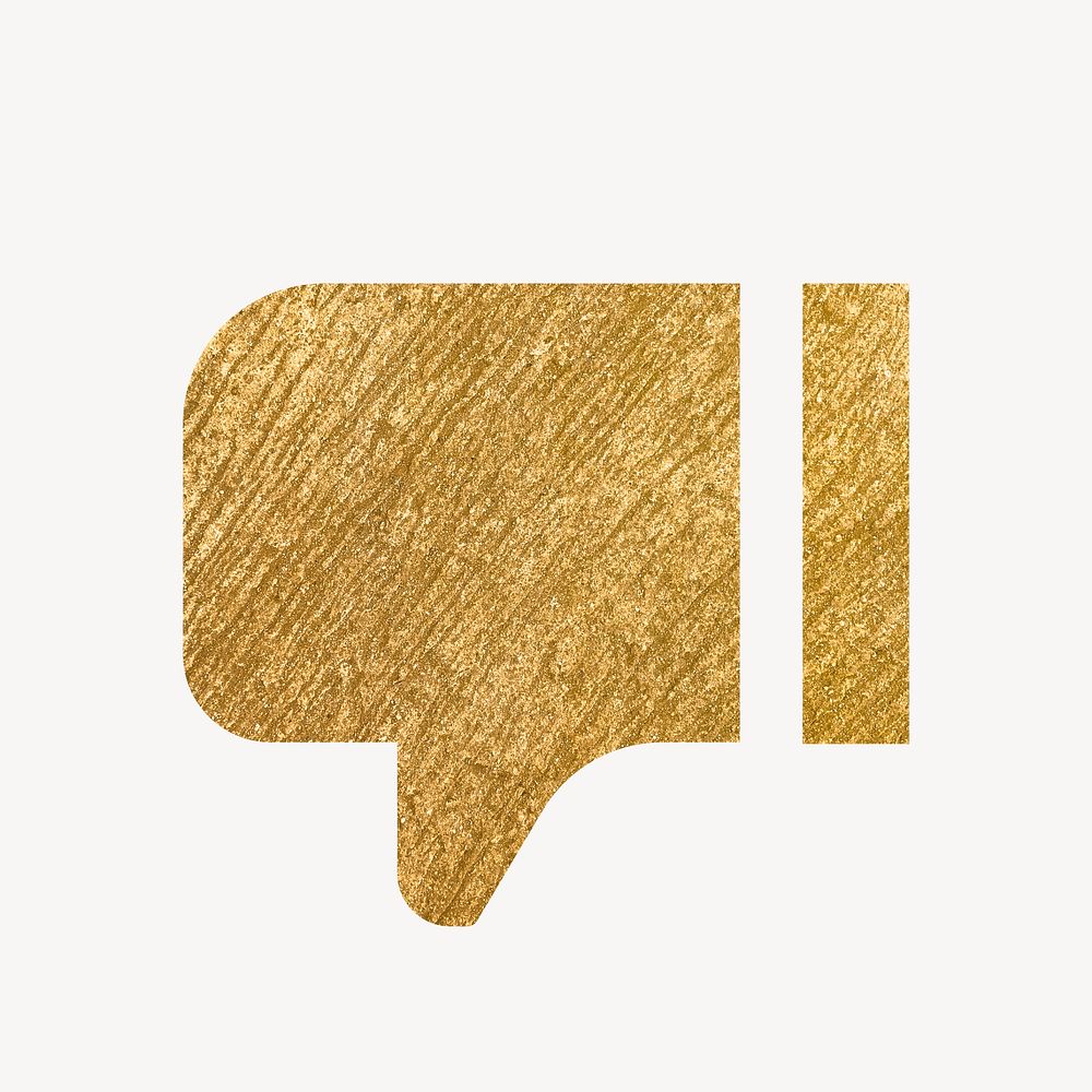 Thumbs down, dislike icon, gold illustration psd
