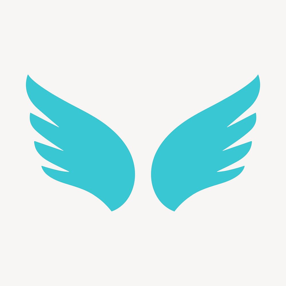 Blue wings icon, flat graphic psd