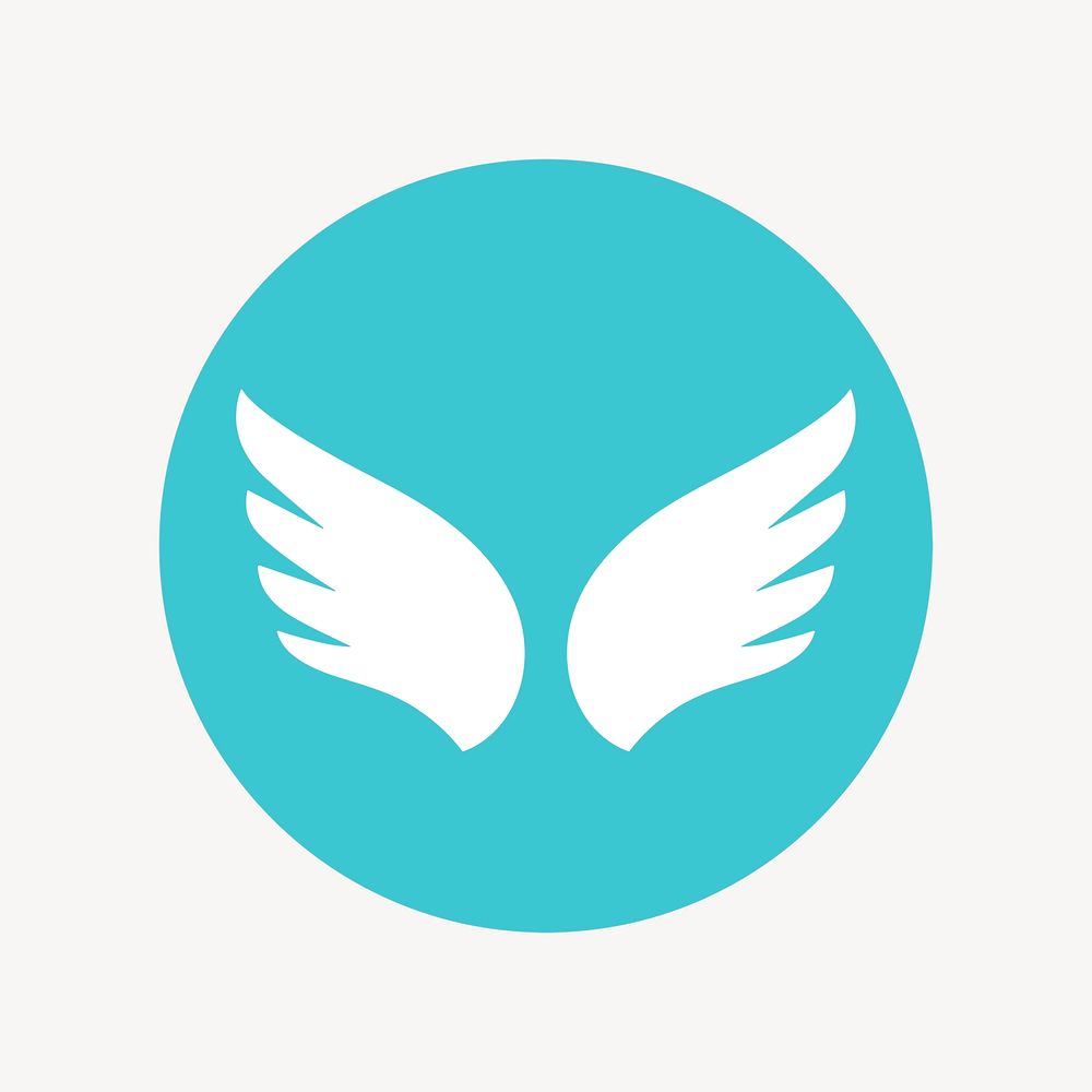Blue wings icon, flat graphic psd