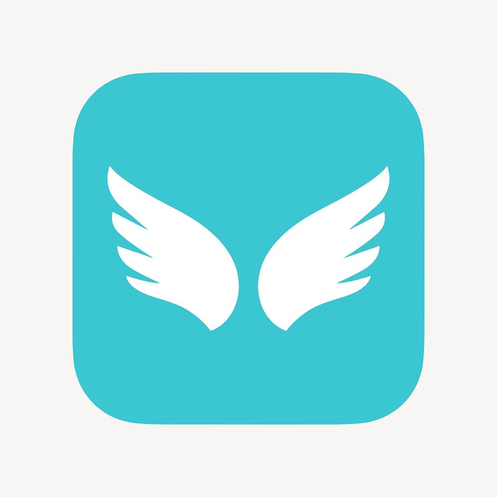 Blue wings icon, flat graphic psd