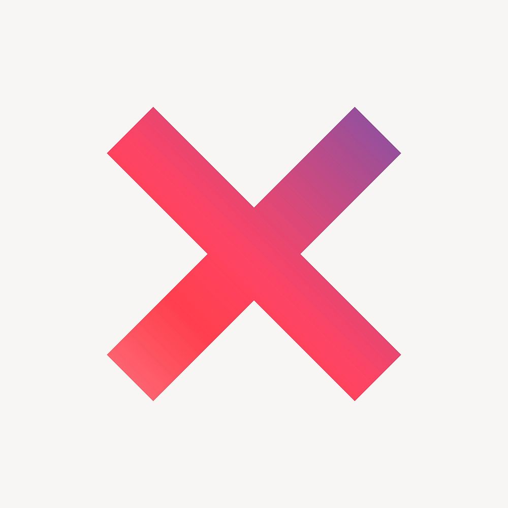 X mark icon, aesthetic gradient design