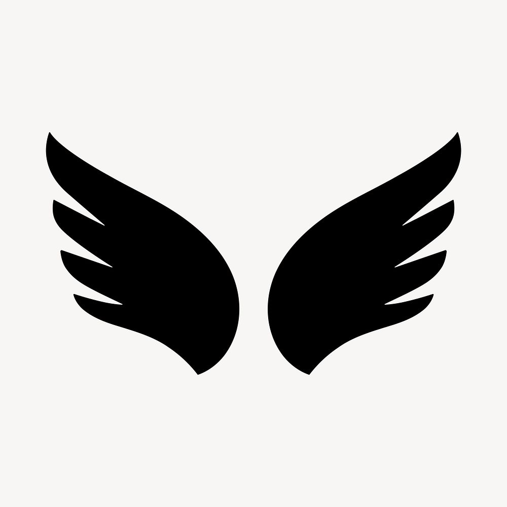 Black wing icon, flat graphic psd