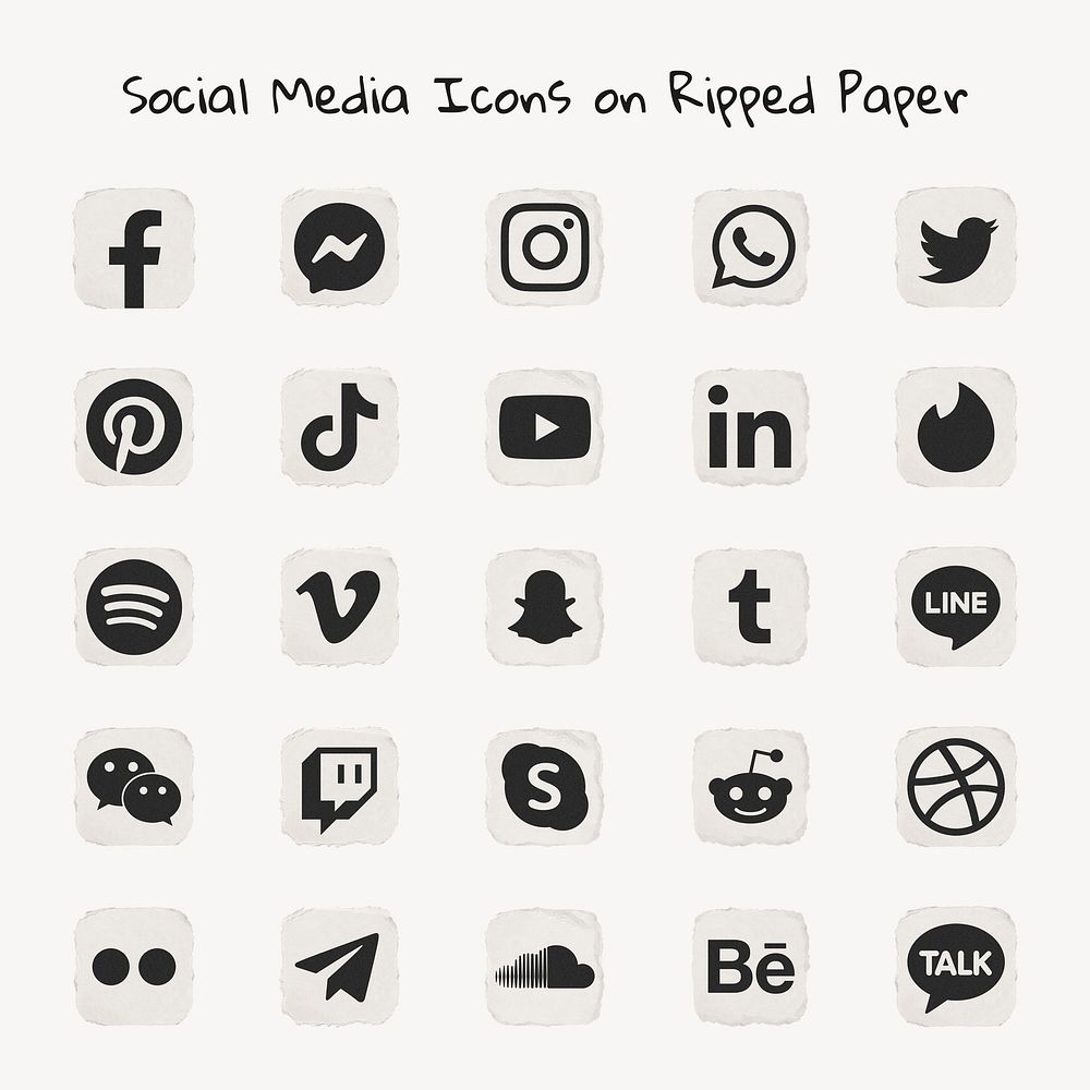 Popular social media icons psd set in ripped paper design with Facebook, Instagram, Twitter, TikTok, YouTube etc. 13 MAY…
