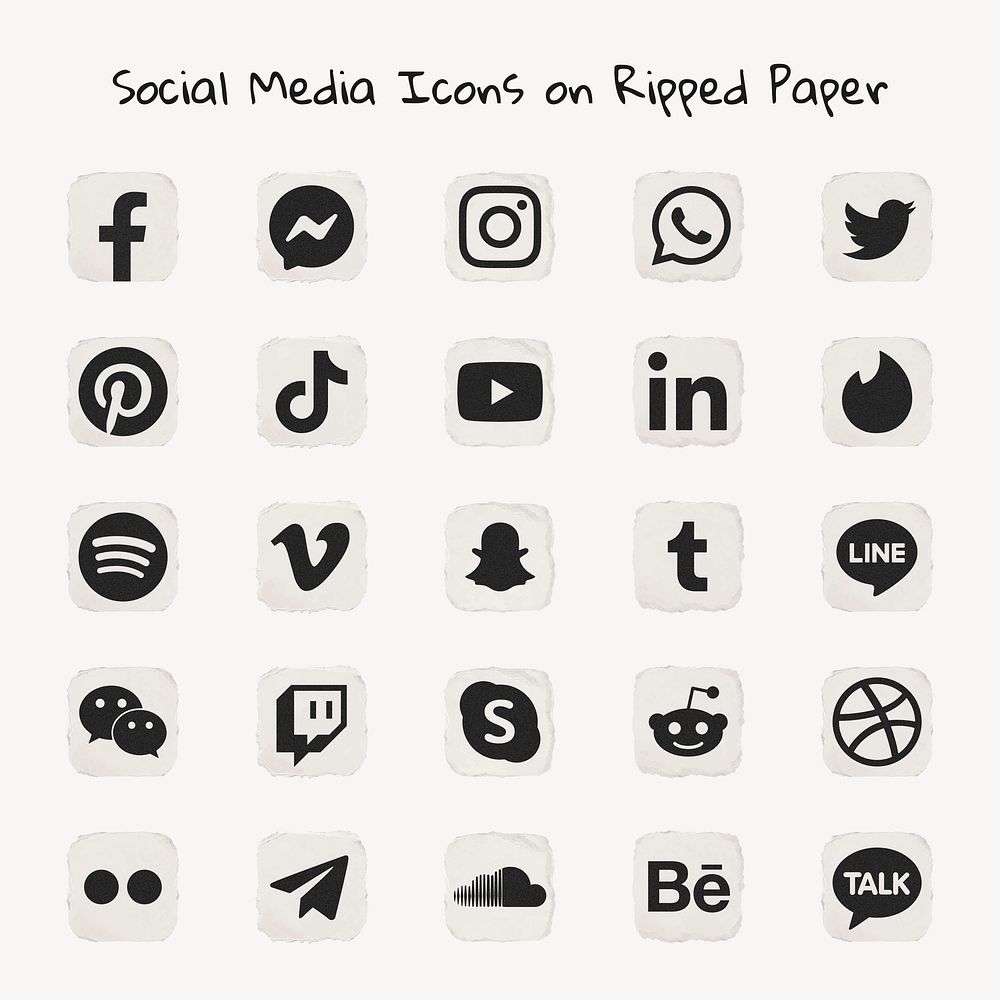 Popular social media icons vector set in ripped paper design with Facebook, Instagram, Twitter, TikTok, YouTube etc. 13 MAY…