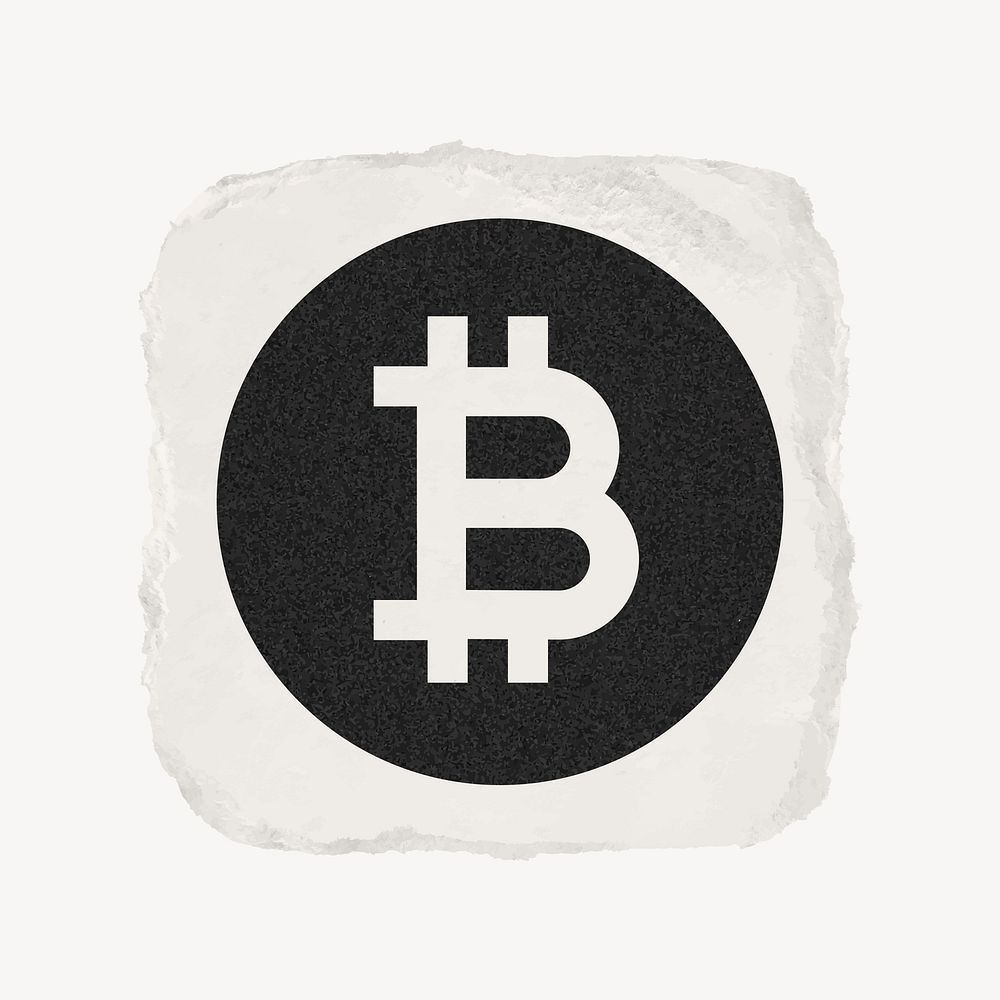 Bitcoin cryptocurrency icon, ripped paper design vector