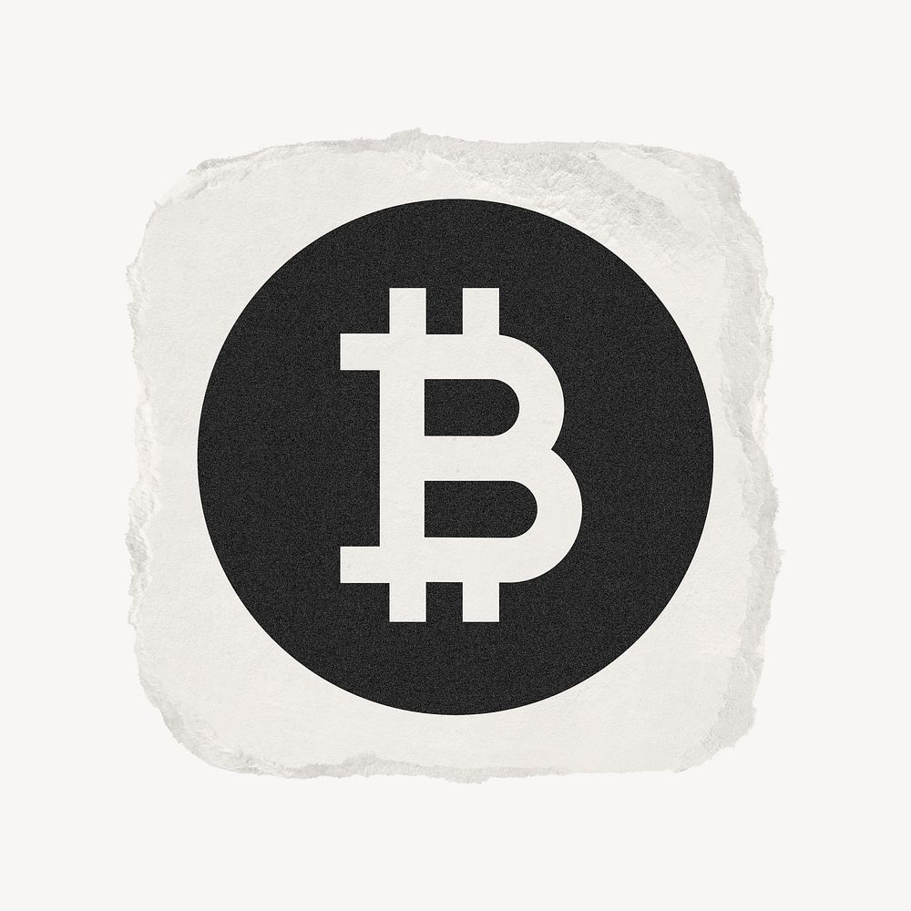 Bitcoin cryptocurrency icon, ripped paper design psd