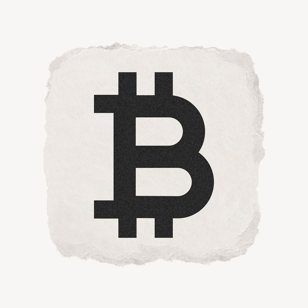Bitcoin cryptocurrency icon, ripped paper design psd