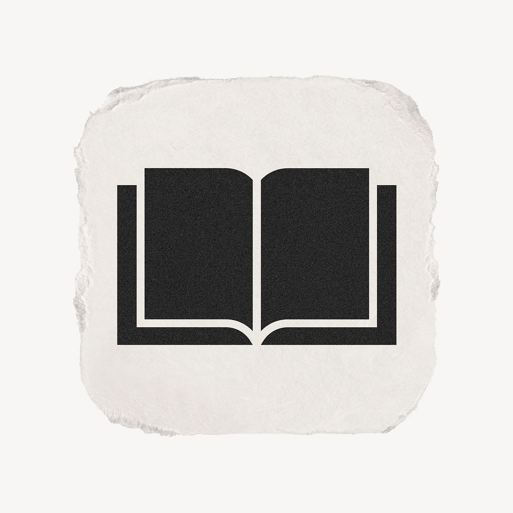 Open book, education icon, ripped paper design psd