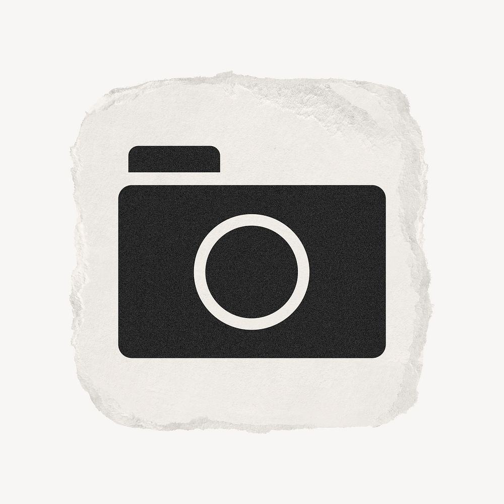 Camera app icon, ripped paper design psd
