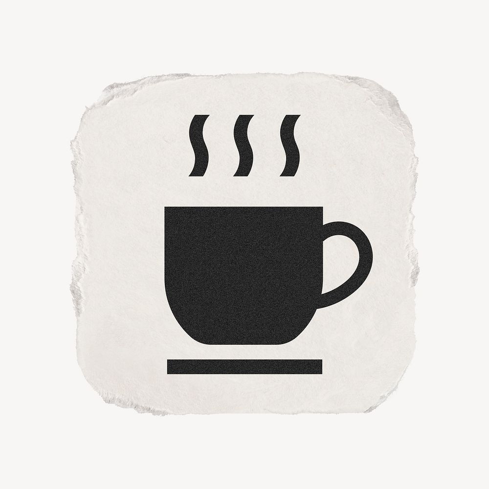 Coffee mug, cafe icon, ripped paper design psd
