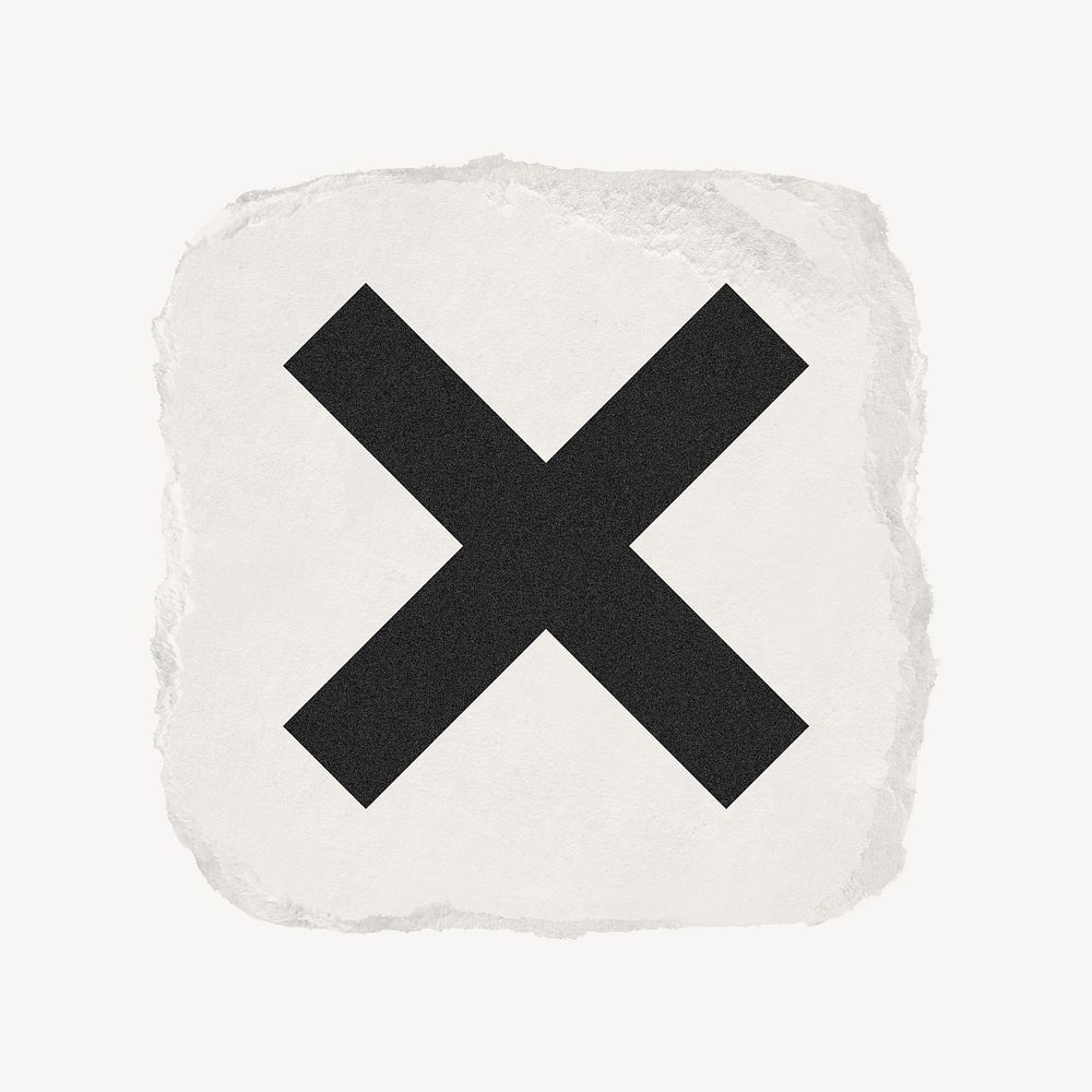 X mark icon, ripped paper design psd