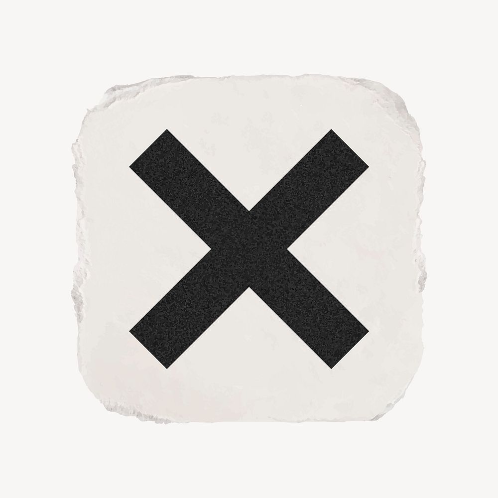 X mark icon, ripped paper design vector