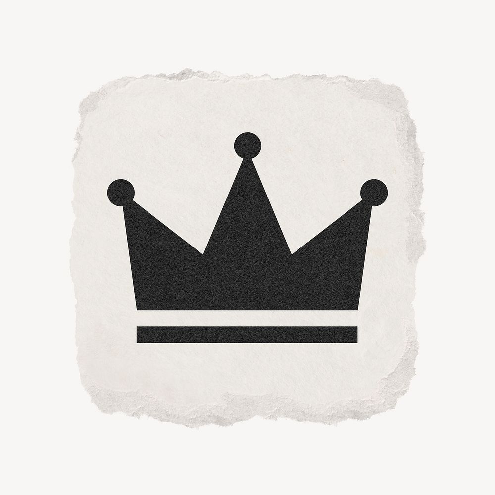 Crown ranking icon, ripped paper design psd