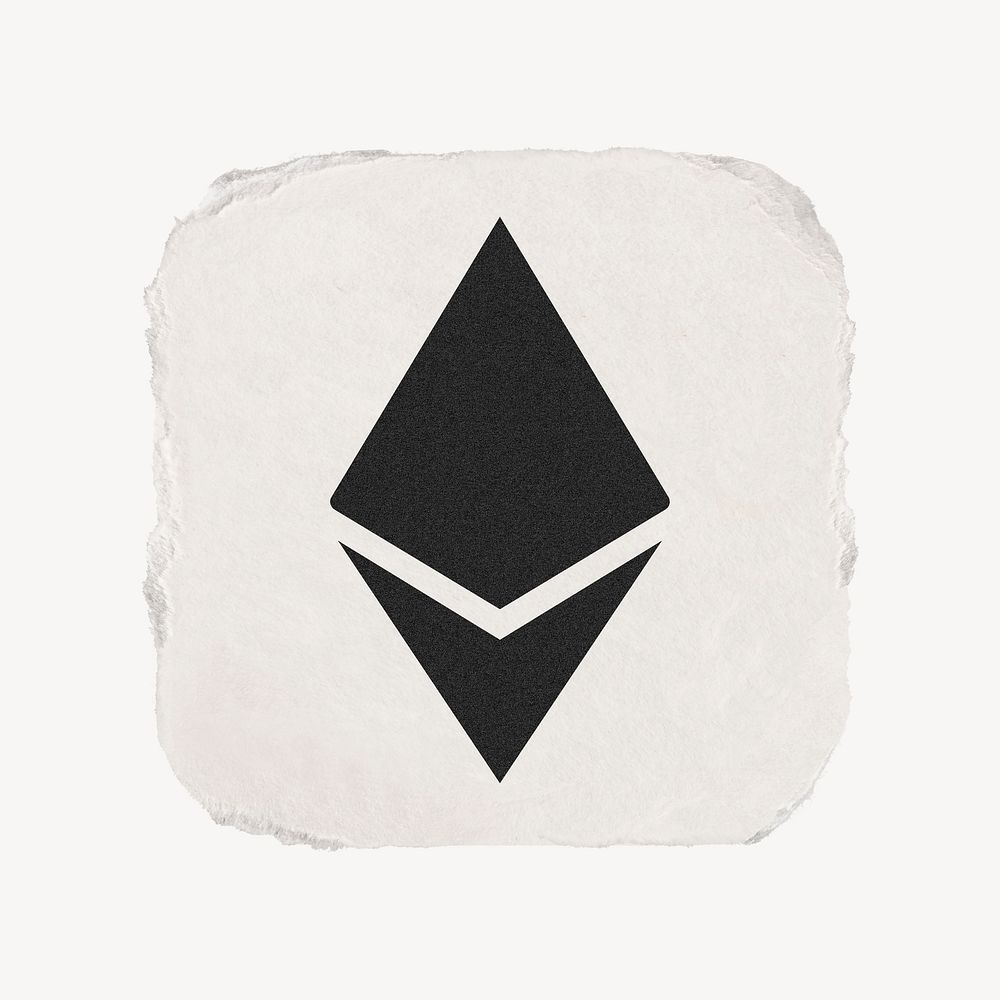 Ethereum cryptocurrency icon, ripped paper design