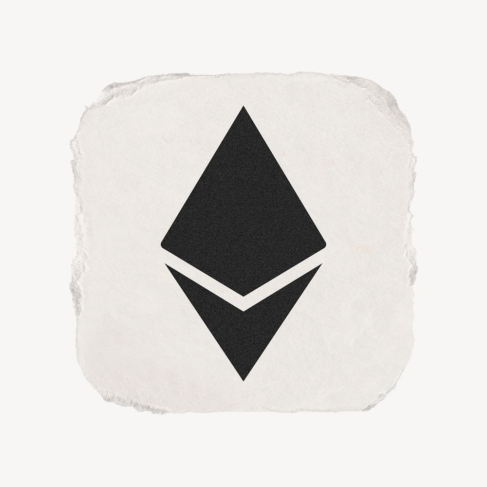Ethereum cryptocurrency icon, ripped paper design psd