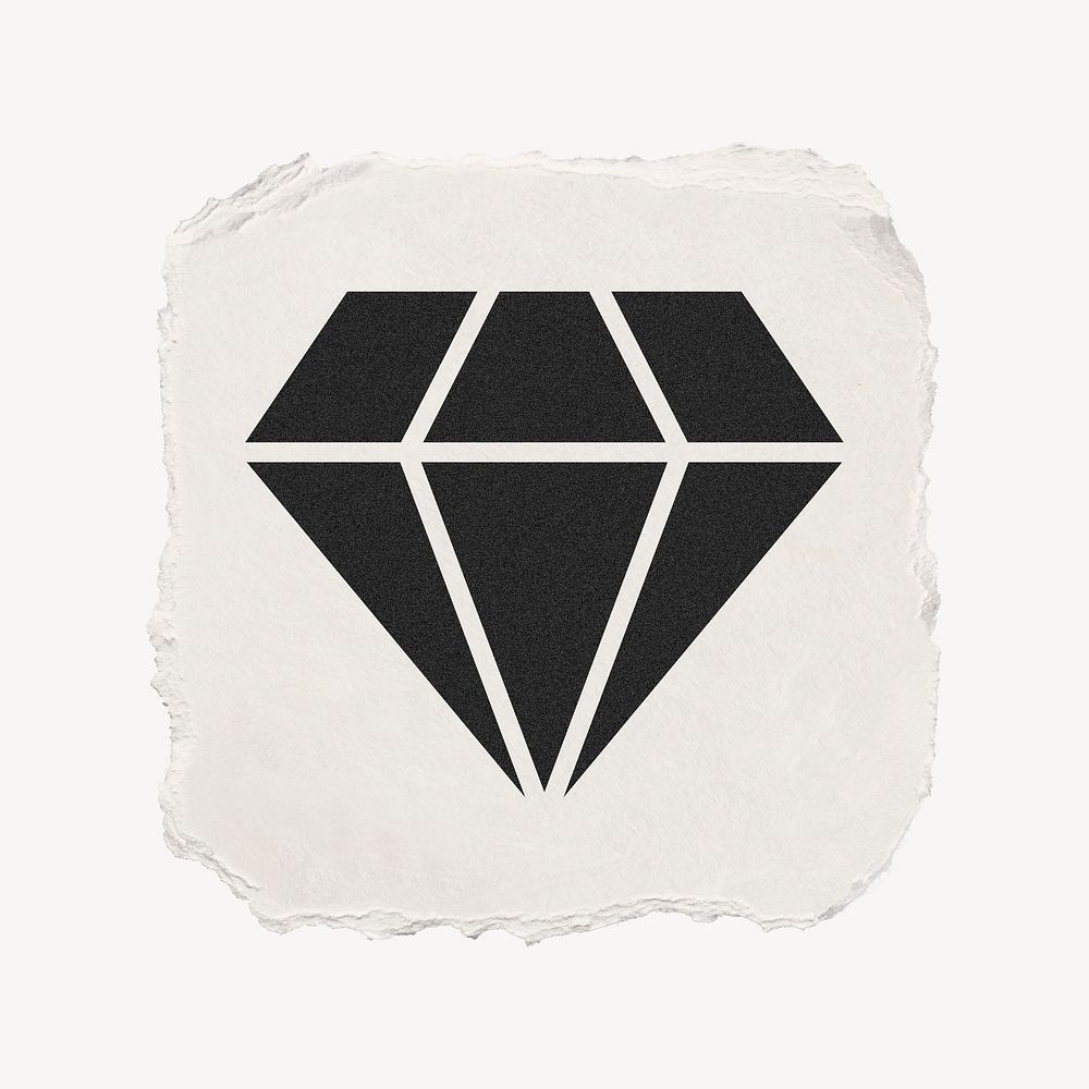 Diamond shape icon, ripped paper design psd
