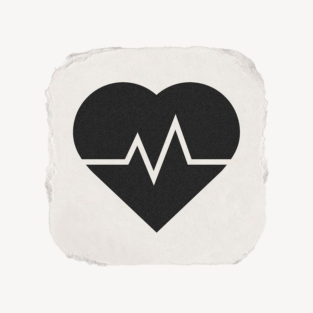 Heartbeat, health icon, ripped paper design psd