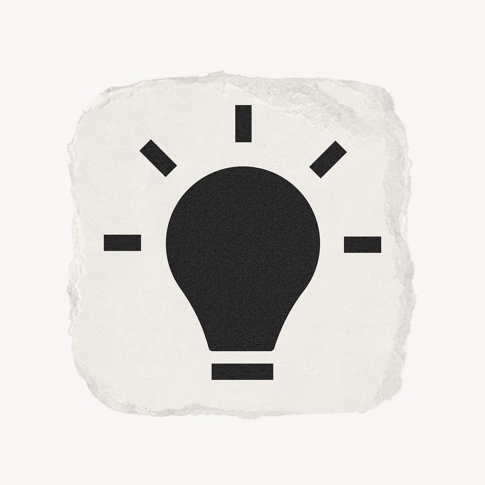 Light bulb icon, ripped paper design psd