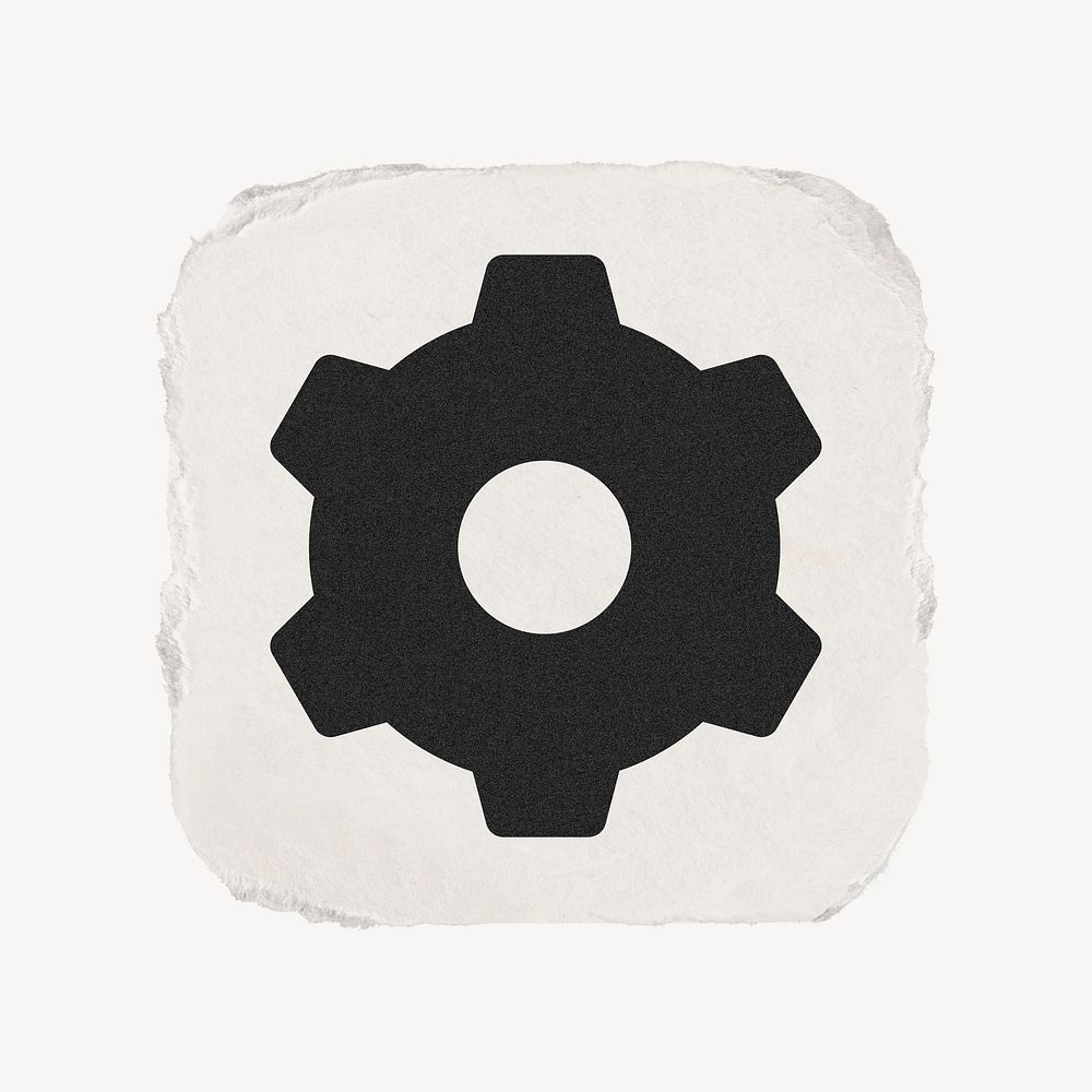 Cog, settings icon, ripped paper design psd