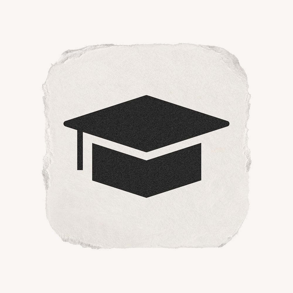 Graduation cap, education icon, ripped paper design