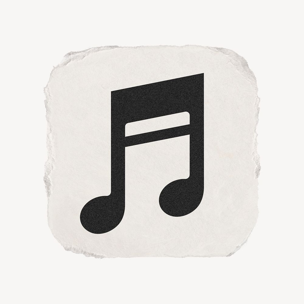 Music note app icon, ripped paper design psd