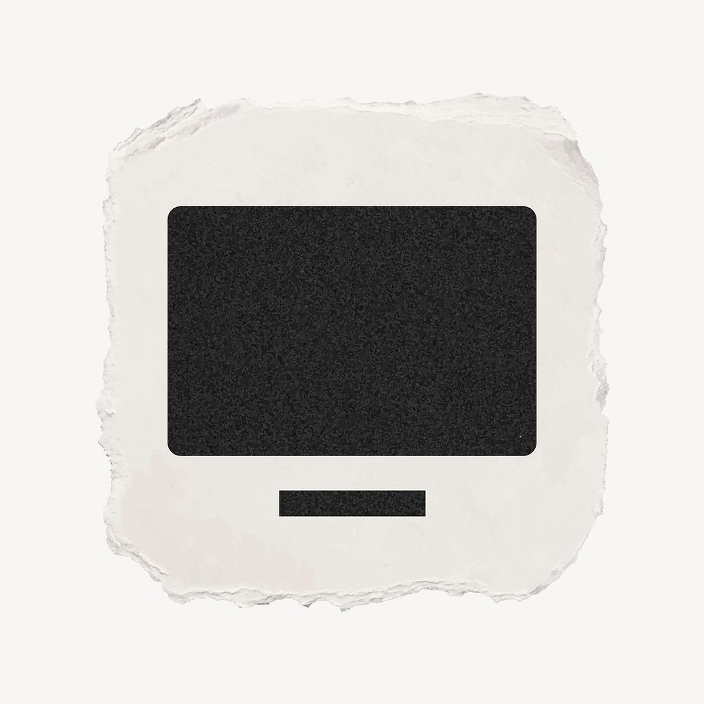 Computer screen icon, ripped paper design vector