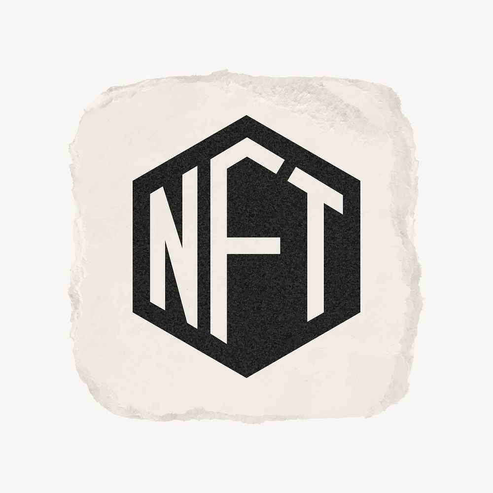 NFT cryptocurrency icon, ripped paper design vector