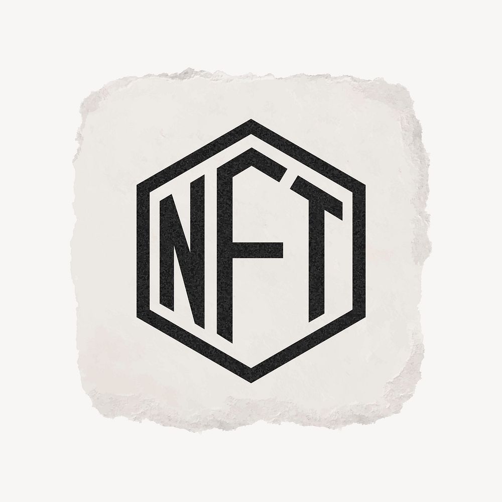 NFT cryptocurrency icon, ripped paper design vector