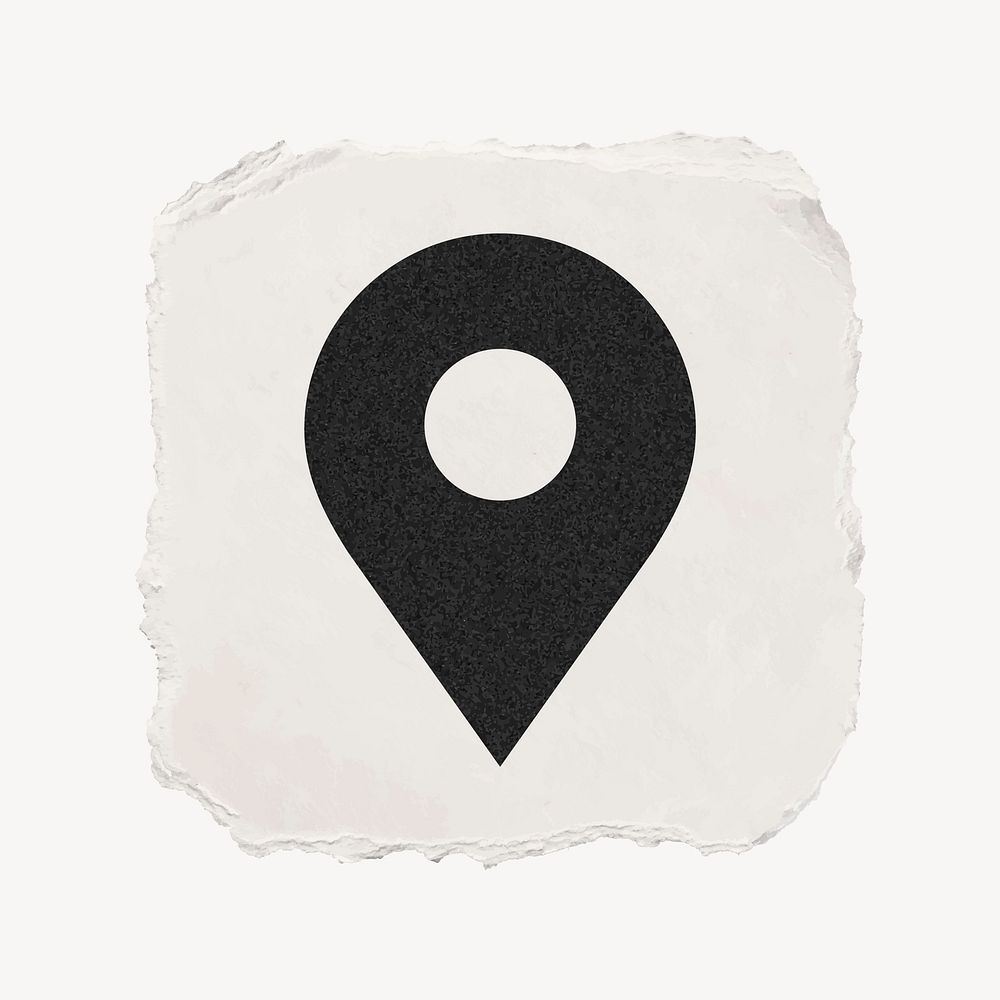 Location pin icon, ripped paper design vector