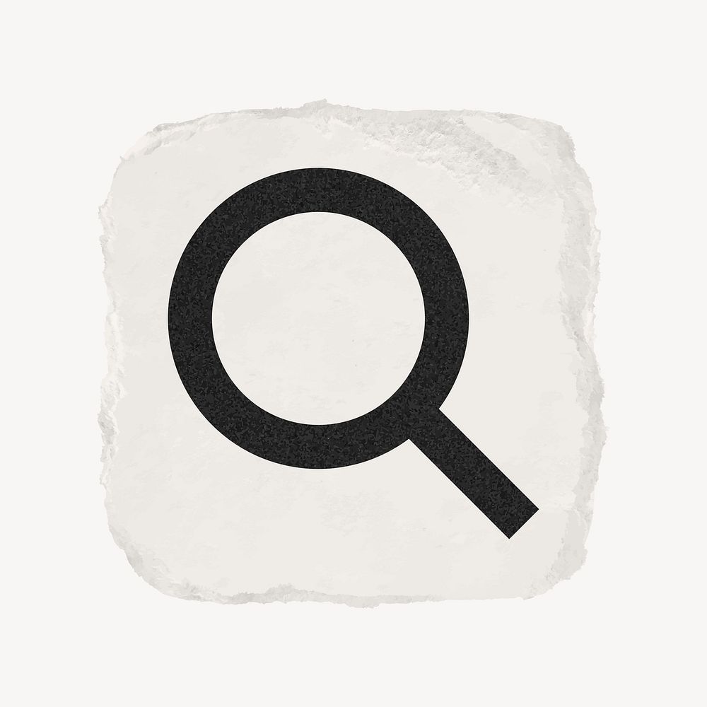 Magnifying glass, search icon, ripped paper design vector