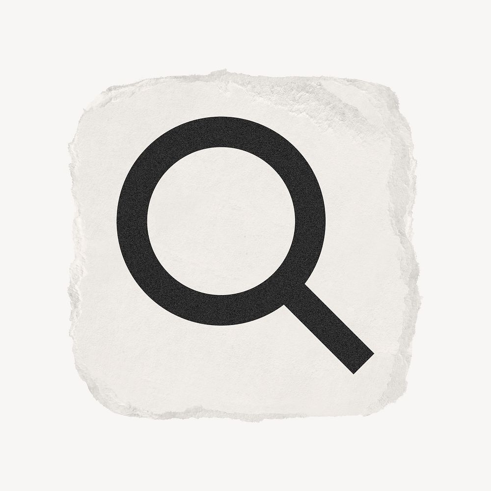 Magnifying glass, search icon, ripped paper design psd