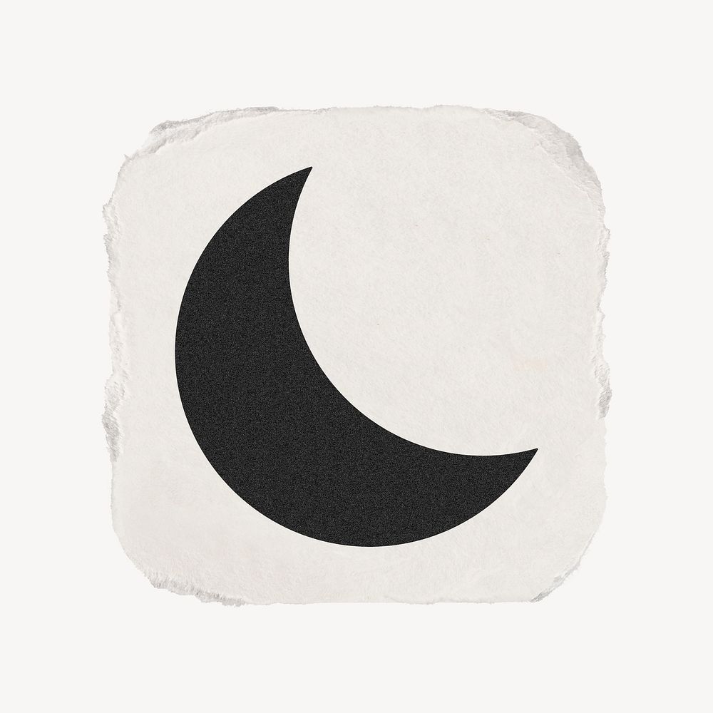 Crescent moon icon, ripped paper design psd