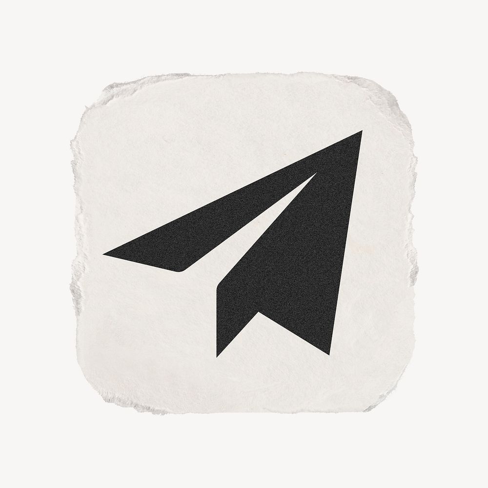 Paper plane direct message icon, ripped paper design psd