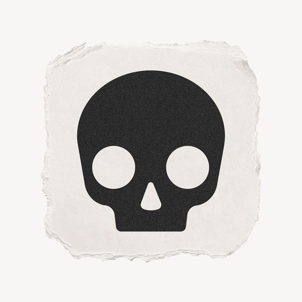 Human skull icon, ripped paper design psd