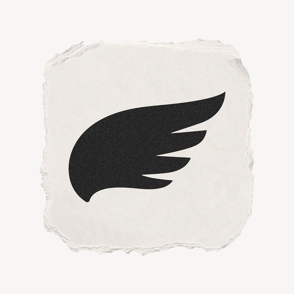 Wing icon, ripped paper design psd