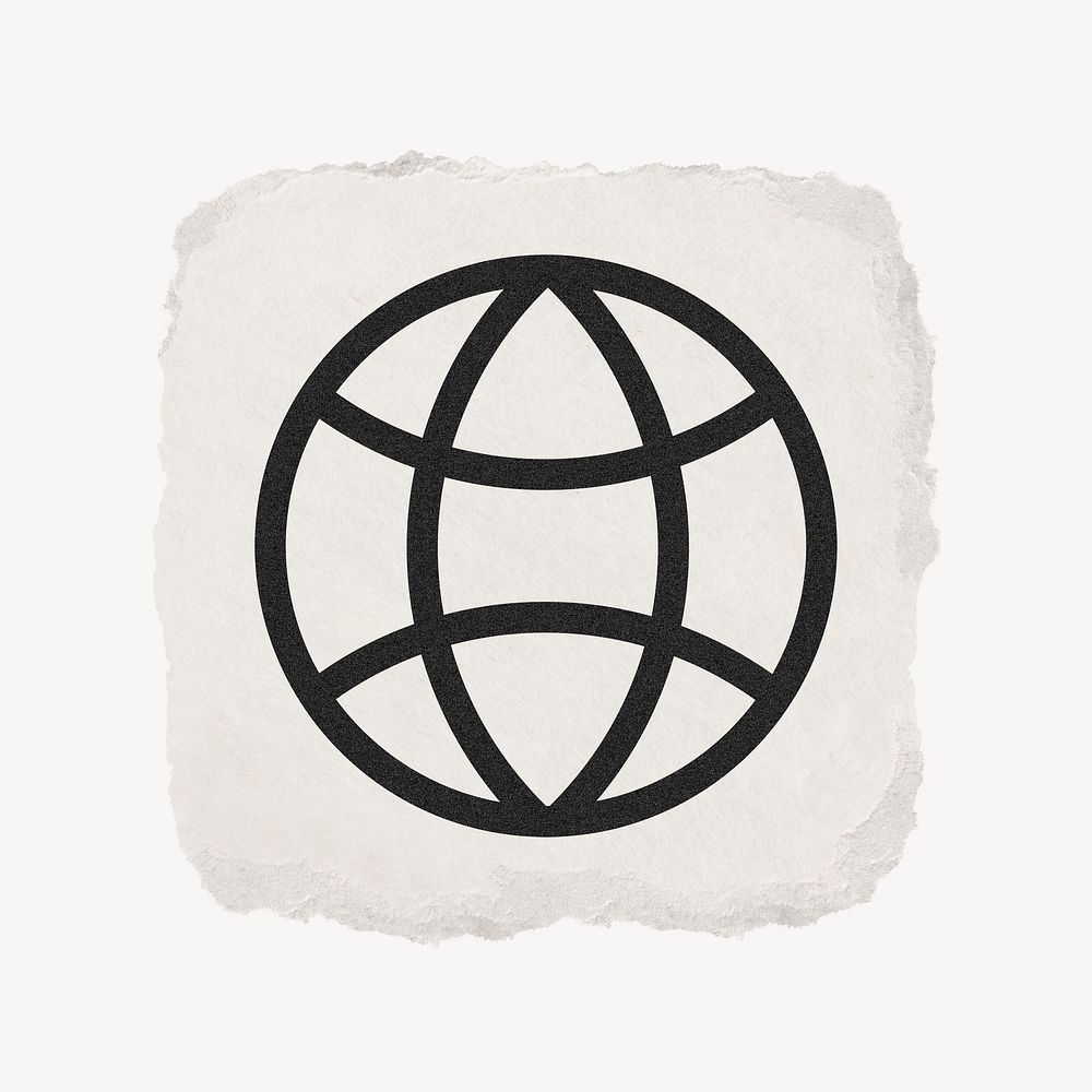 Globe grid icon, ripped paper design psd