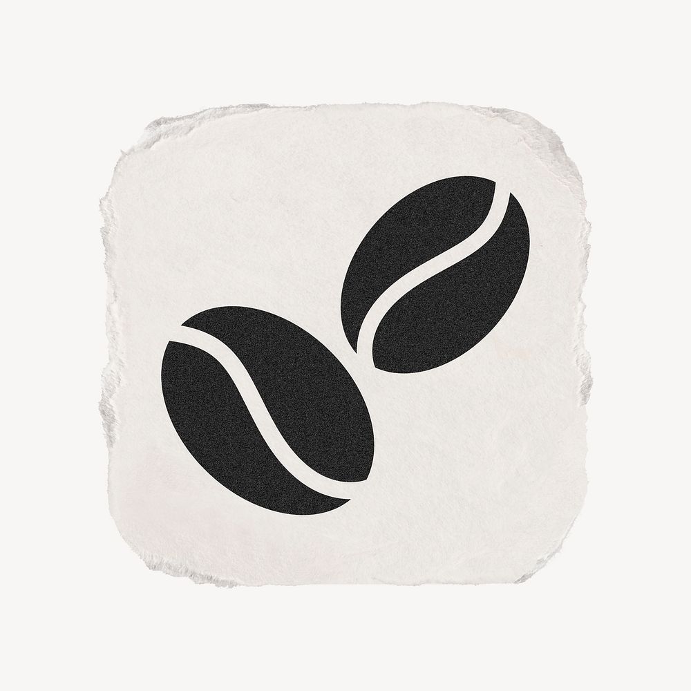 Coffee bean, cafe icon, ripped paper design