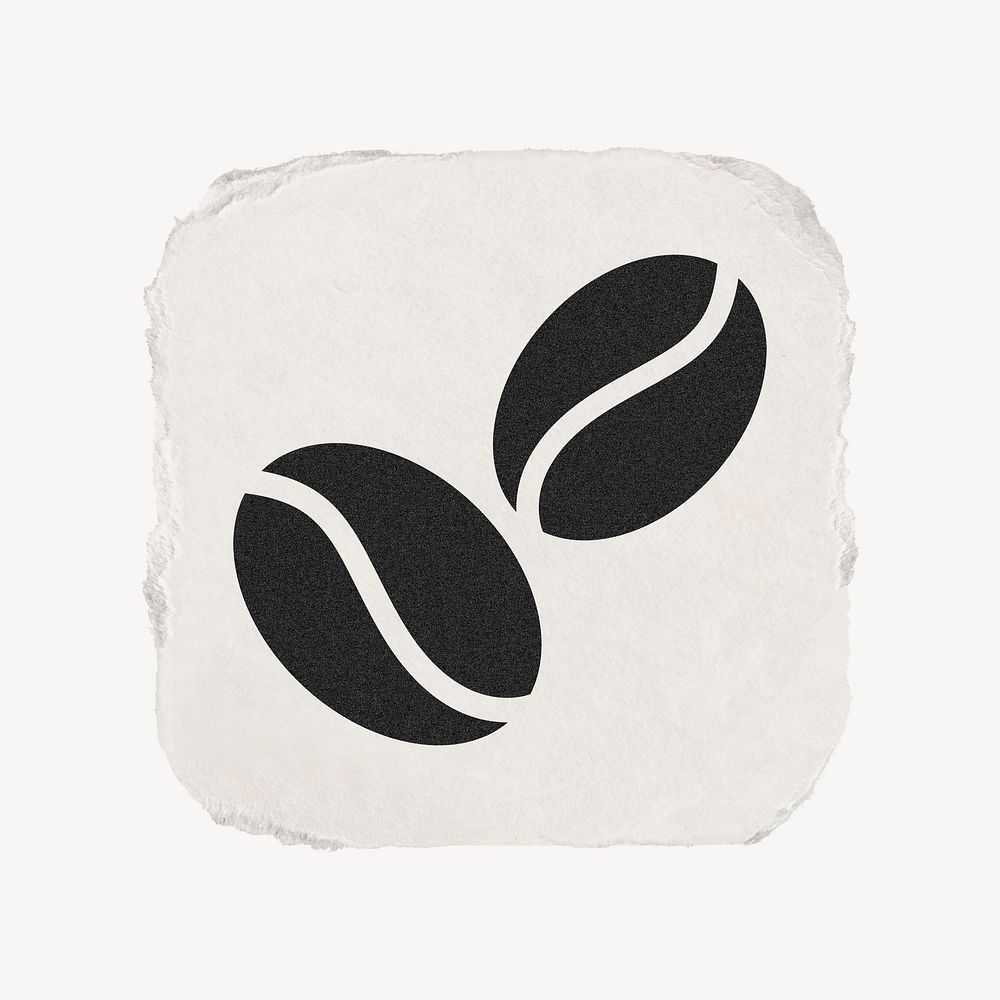 Coffee bean, cafe icon, ripped paper design psd