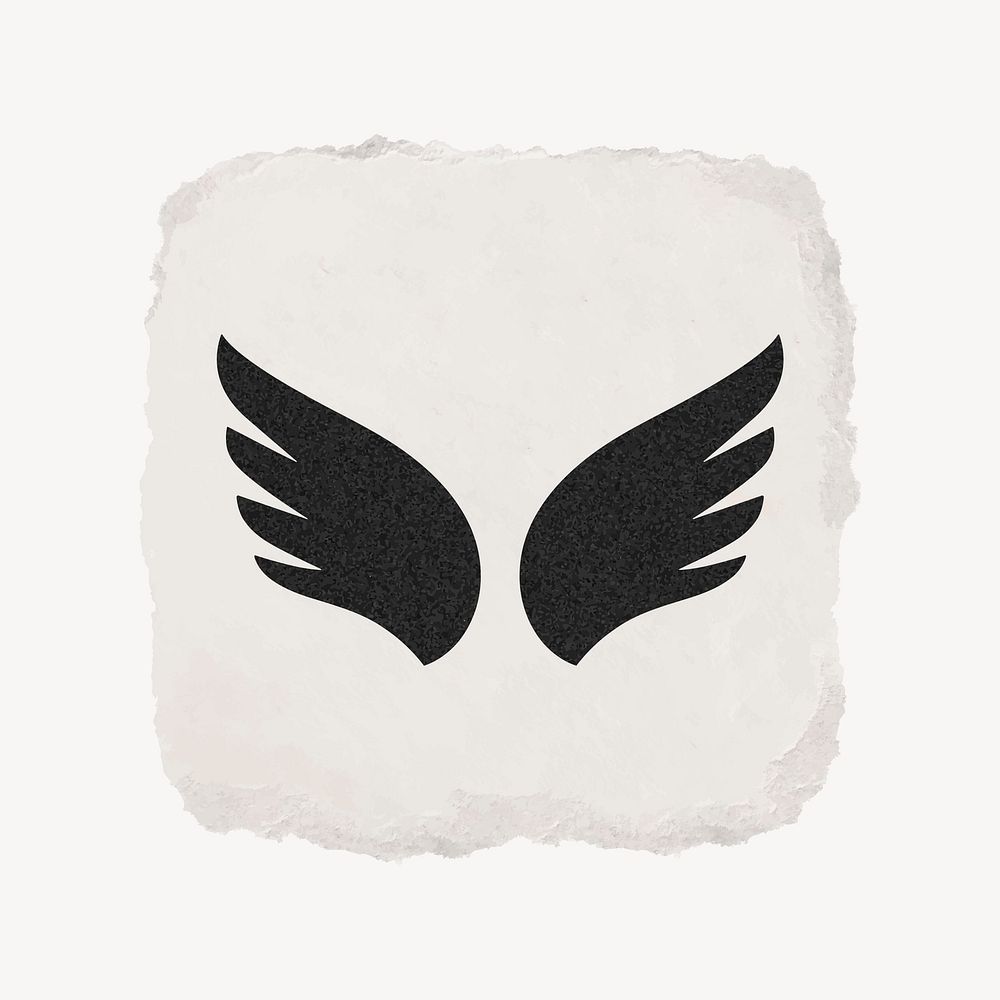 Wings icon, ripped paper design vector