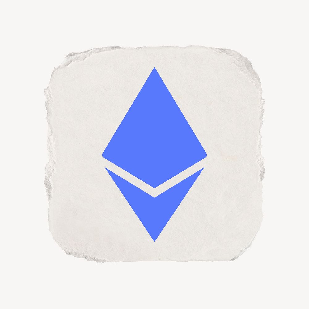 Ethereum cryptocurrency icon, ripped paper design psd