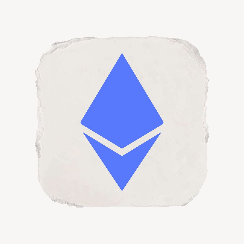 Ethereum cryptocurrency icon, ripped paper design vector