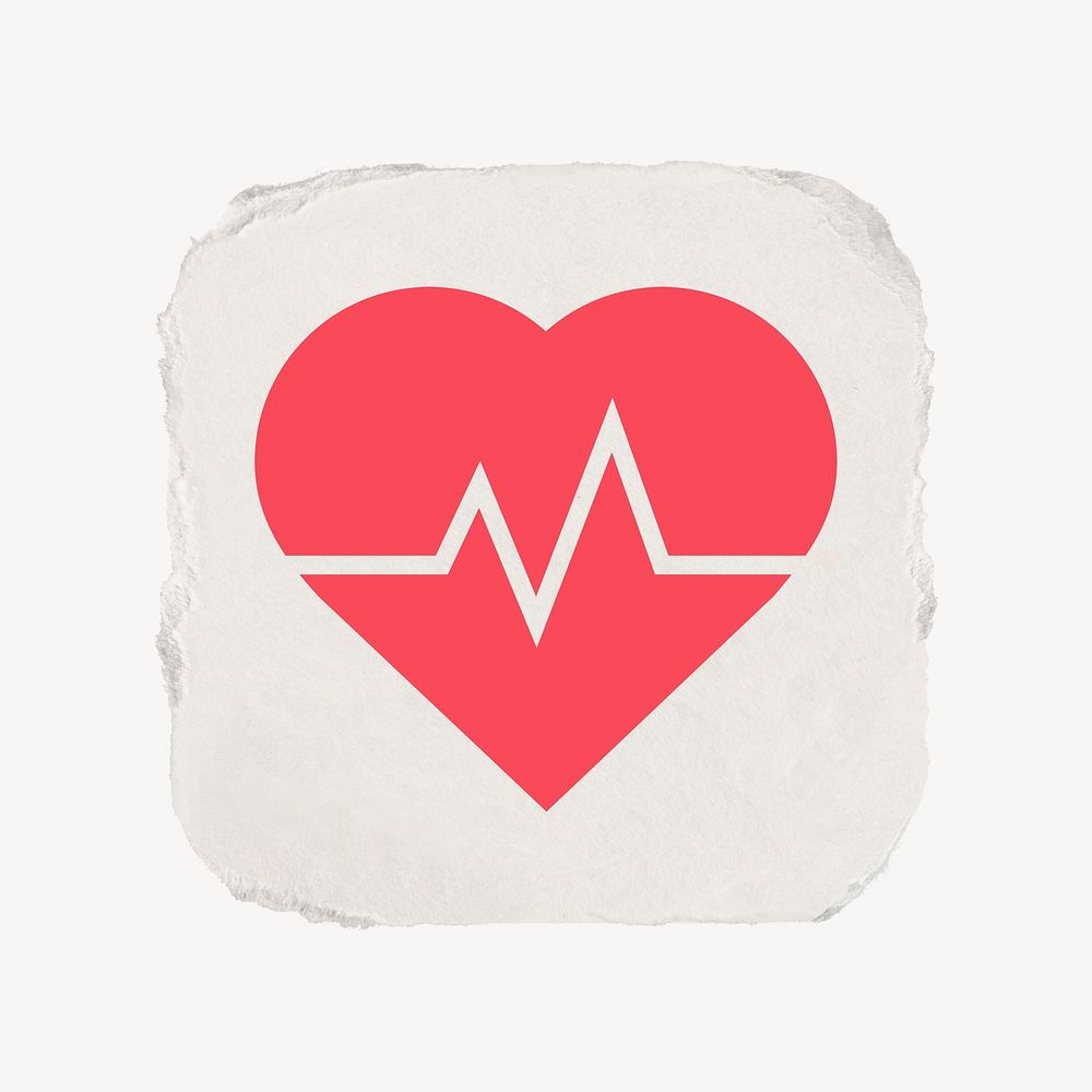 Heartbeat, health icon, ripped paper design psd
