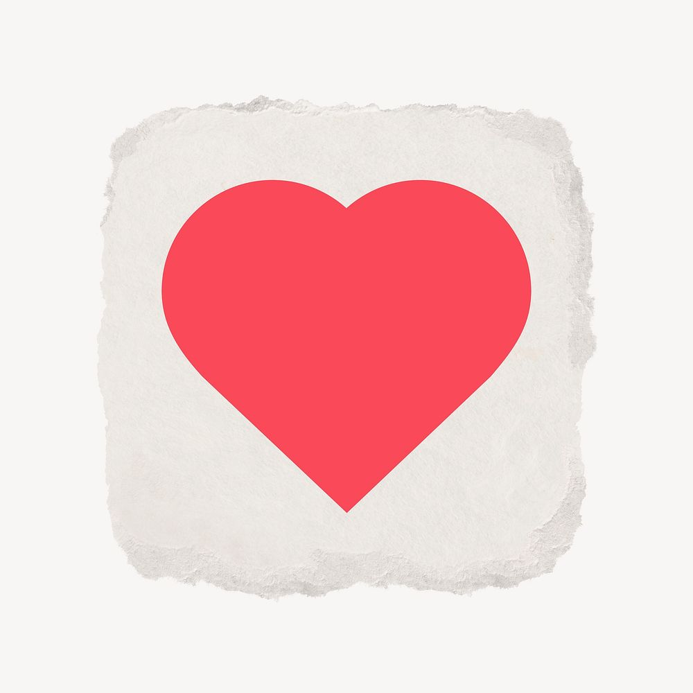 Heart shape icon, ripped paper design psd