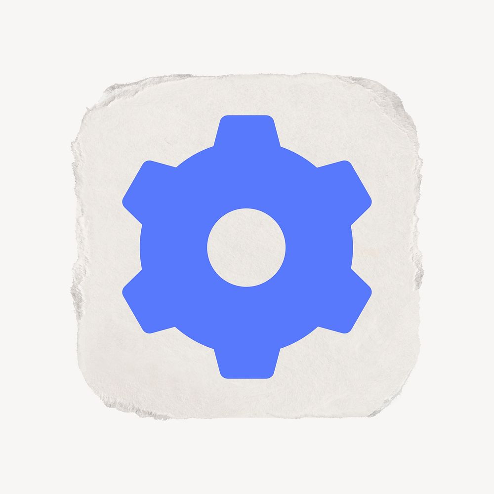 Cog, settings icon, ripped paper design psd