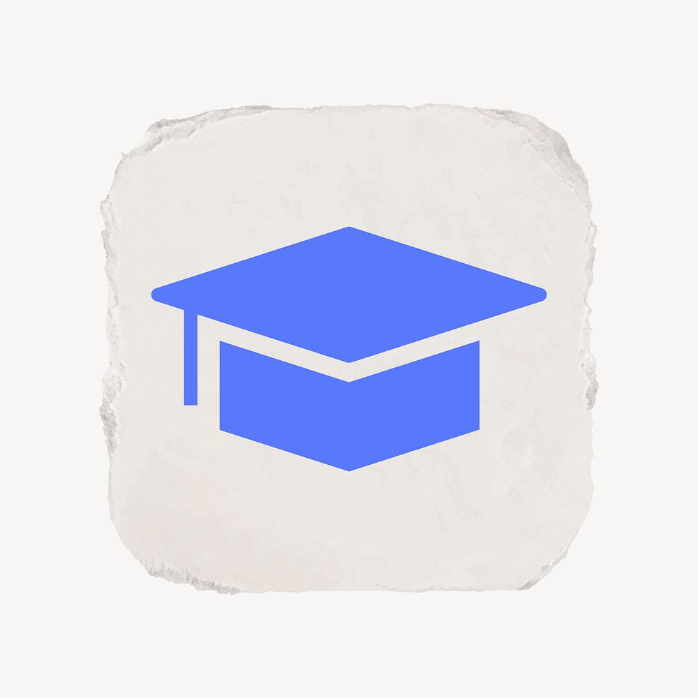 Graduation cap, education icon, ripped paper design vector